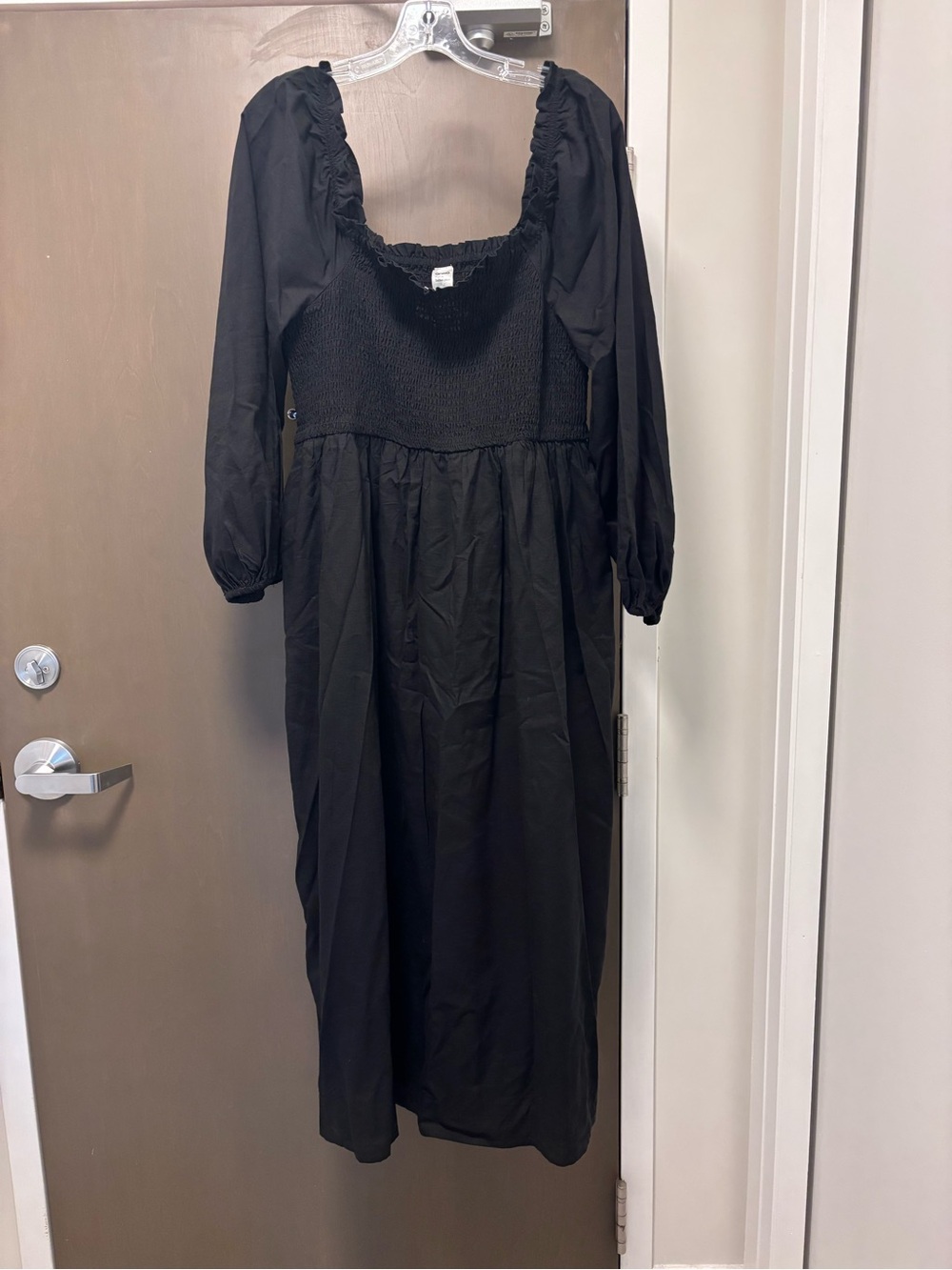 Black Smocked Long Sleeve Maxi Dress -